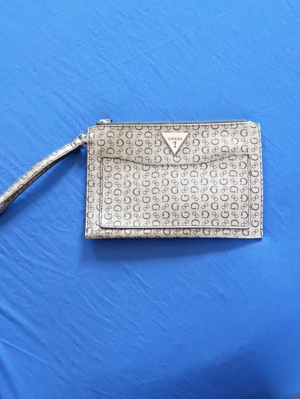GUESS Cream Logo Wristlet with Front Slip Pocket